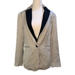 Veronica Beard Dickey Jacket Linen Blend Collared Suit Blazer Size 1 Grey